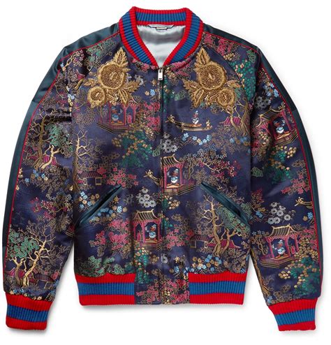 gucci embroidered leather jacket|gucci bomber jacket men's.